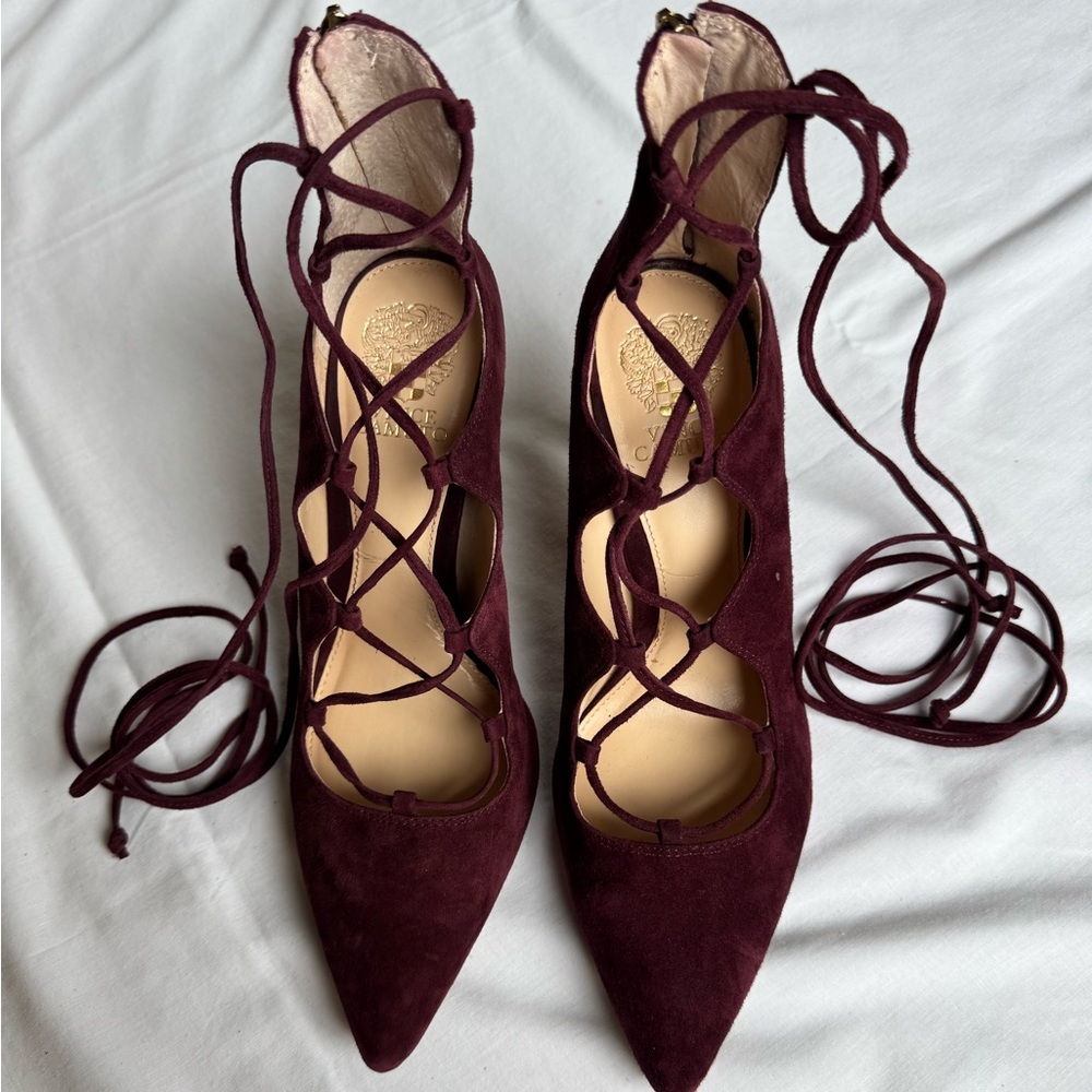 Elegant Burgundy Lace-Up Heels